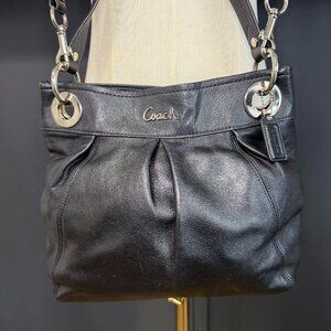 Coach Vintage Black Leather Shoulder Bag with Silver Accents